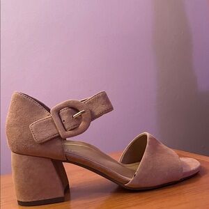 Vionic Blush Suede Block Heel Sandals with Buckle Strap